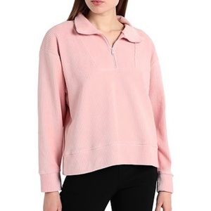 Topshop Pink Soft Corduroy Rib Half Zip Oversized Pullover Collared Size Small